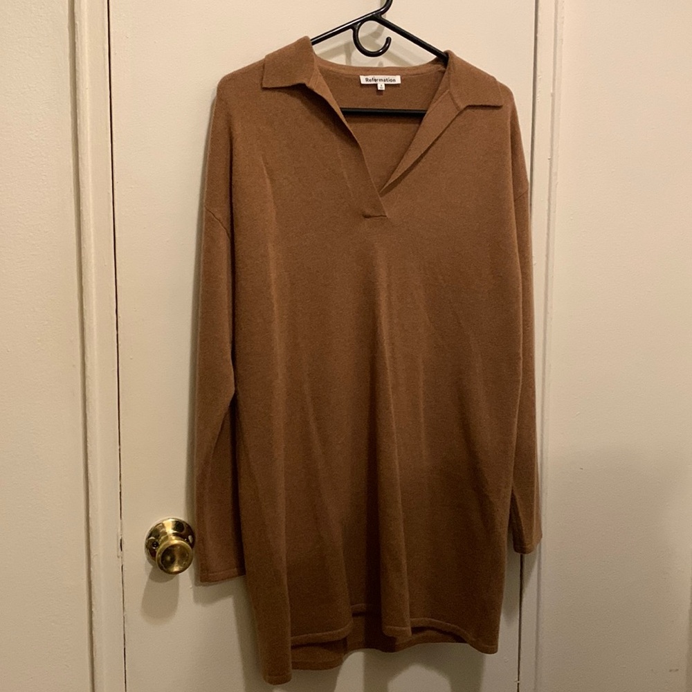 Reformation brown long sleeve cashmere dress
